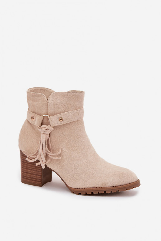 Botins femininos na cor marfim com franjas Rosabella