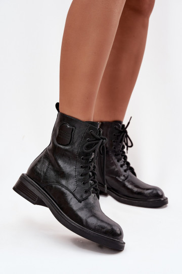 Botas de trabalho pretas em couro sintético para mulheres com detalhes decorativos Tai turiciejka K7180-01