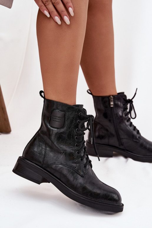 Pele Botins de trabalho Feminino Com decorações Detalem Tem que serciejka K7180-01 cor preta