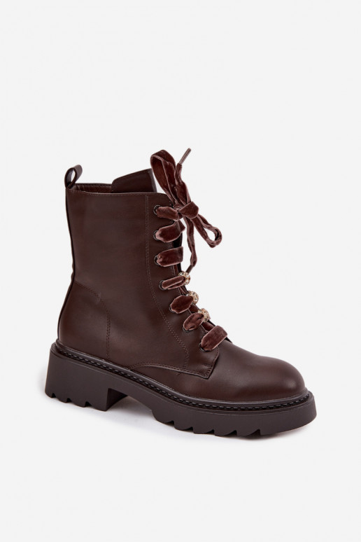 aquecimento Botas femininas Com decorações Amarrandom CzekoladoParae Elindra