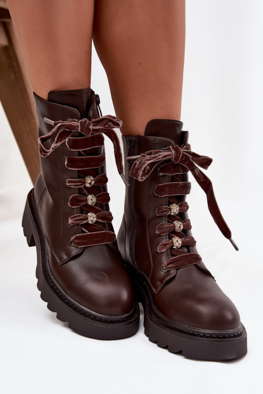 aquecimento Botas femininas Com decorações Amarrandom CzekoladoParae Elindra