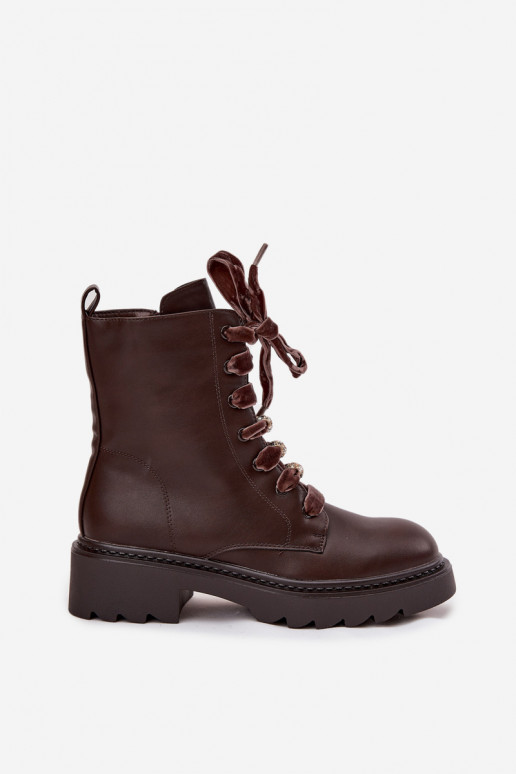 aquecimento Botas femininas Com decorações Amarrandom CzekoladoParae Elindra