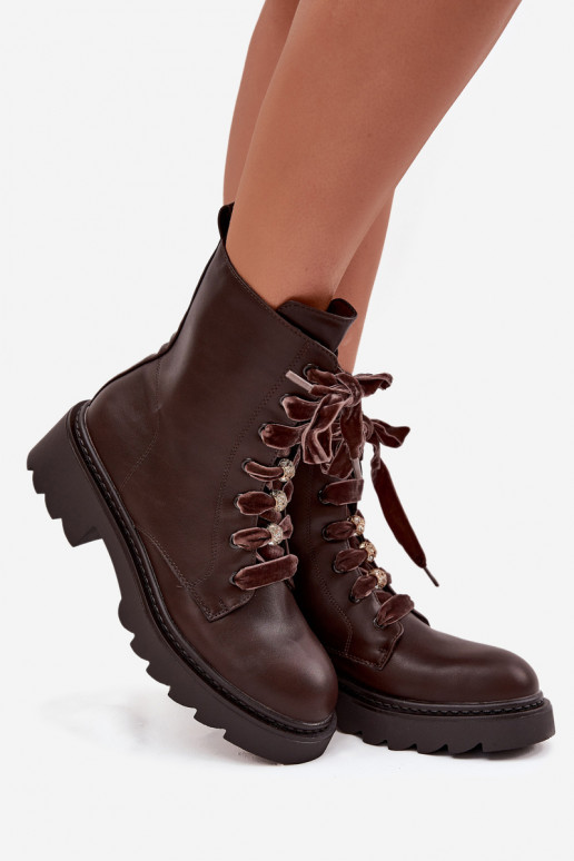 aquecimento Botas femininas Com decorações Amarrandom CzekoladoParae Elindra