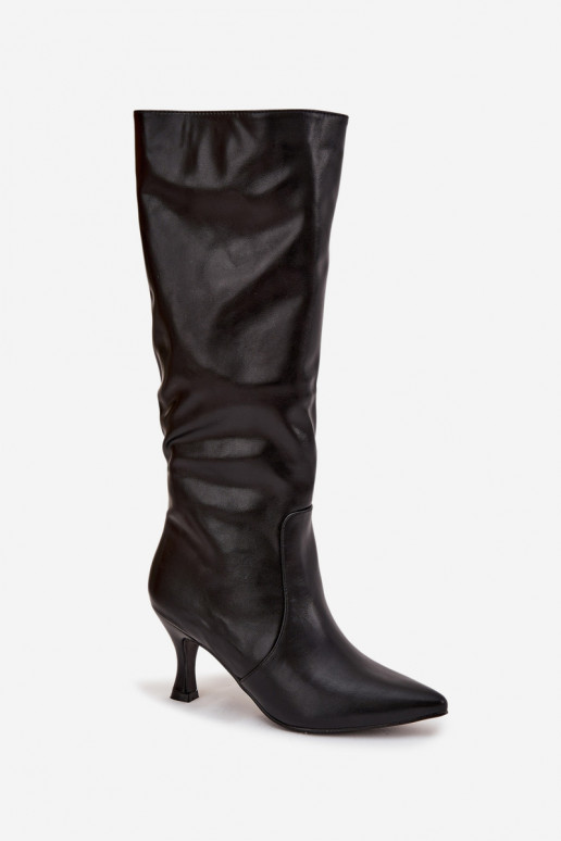 Botas altas pretas para mulheres com saltos finos em couro sintético Karella