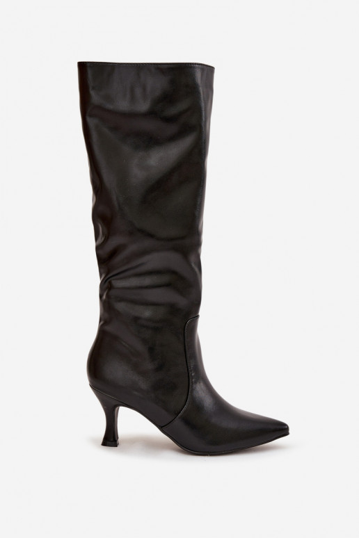 Botas altas pretas para mulheres com saltos finos em couro sintético Karella