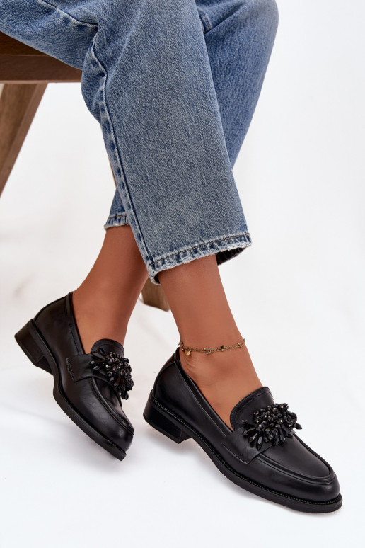 sapato mocassins femininos com enfeites cor preta Murelle