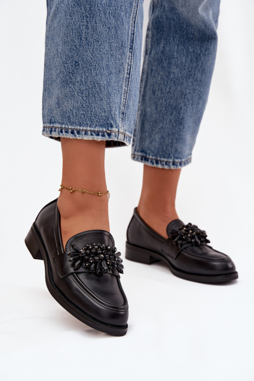 Mocassins pretos para mulheres com ornamentos Murelle