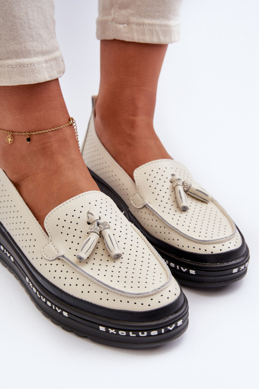 Mocassins femininos em couro sintético sobre plataforma em areia Assetnima