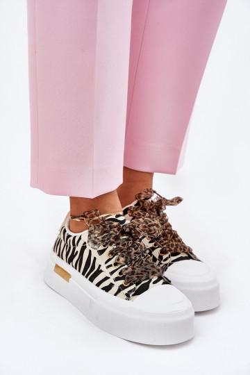 Sapatos de lazer com uma plataforma Com decorações Amarrandom Zebra Preto e-bege Zidora