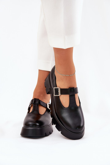 Sapatos femininos pretos com fivelas na plataforma Venda 2