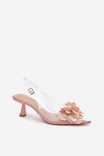 Transparente sandálias com salto fino Com decorações Uma flor Nude Risalie 2