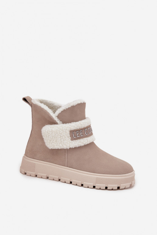 Botas de neve femininas em camurça natural com isolamento Lee Cooper LCJ-25-01-3739 na cor cinza