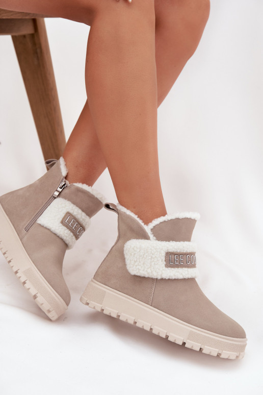 Botas de neve femininas em camurça natural com isolamento Lee Cooper LCJ-25-01-3739 na cor cinza