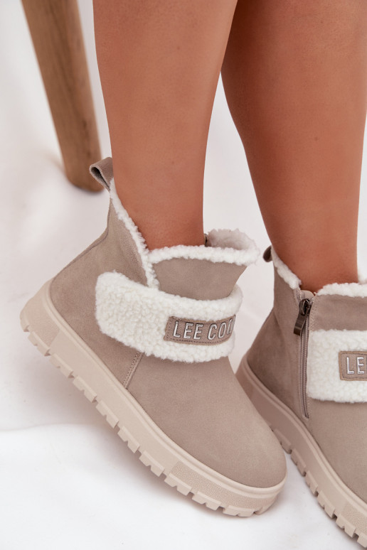 Botas de neve femininas em camurça natural com isolamento Lee Cooper LCJ-25-01-3739 na cor cinza