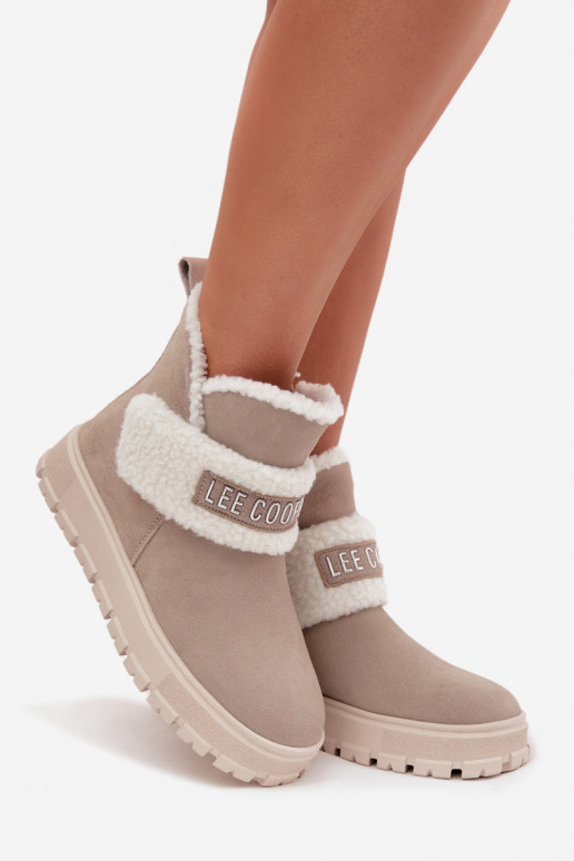 Botas de neve femininas em camurça natural com isolamento Lee Cooper LCJ-25-01-3739 na cor cinza