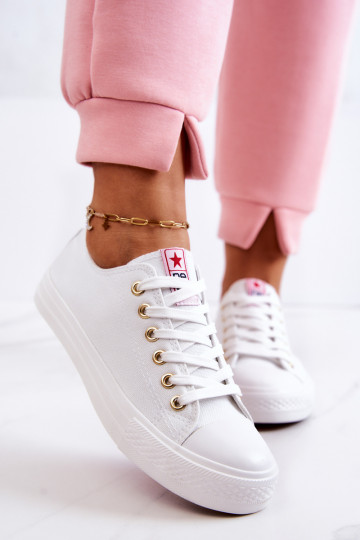 Sapatos casuais clássicos femininos em branco e dourado Ecoma
