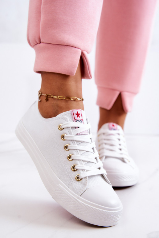 Sapatos casuais clássicos femininos em branco e dourado Ecoma
