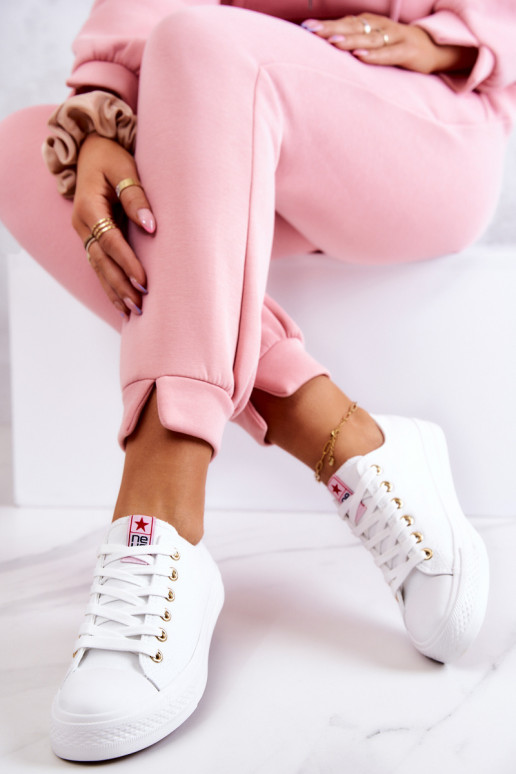 Sapatos casuais clássicos femininos em branco e dourado Ecoma