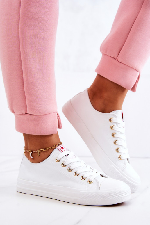 Sapatos casuais clássicos femininos em branco e dourado Ecoma