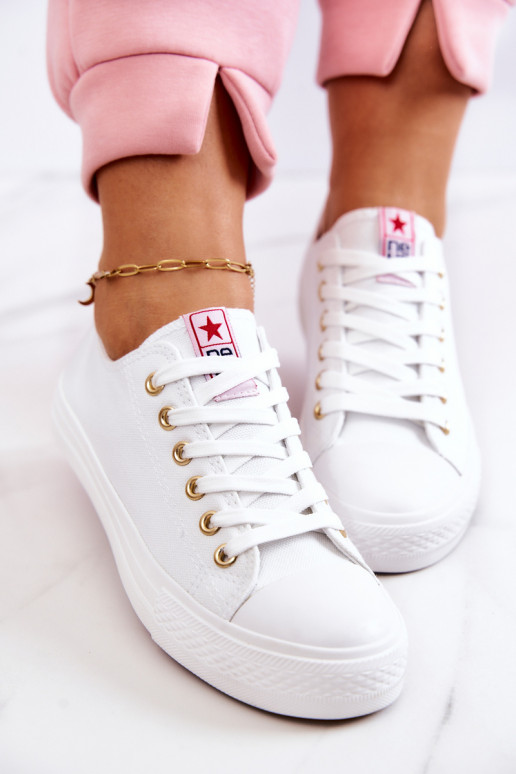 Sapatos casuais clássicos femininos em branco e dourado Ecoma