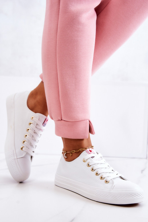 Sapatos casuais clássicos femininos em branco e dourado Ecoma