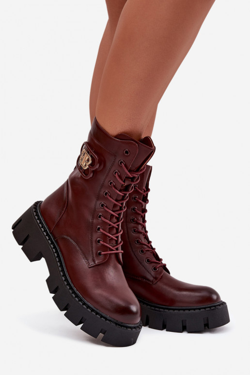 Botins quentes com ornamentos em bordô Melisse