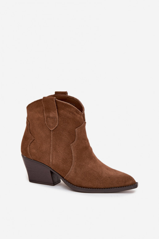 Botins femininos estilo cowboy em camurça sintética marrom Beretta
