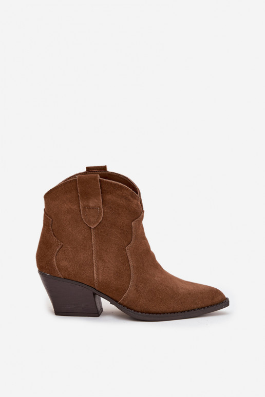 Botins femininos estilo cowboy em camurça sintética marrom Beretta
