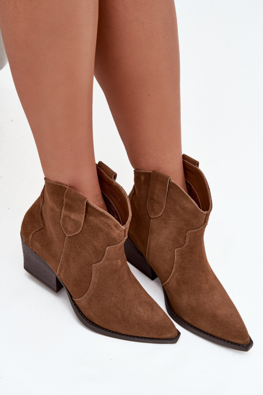 Botins femininos estilo cowboy em camurça sintética marrom Beretta