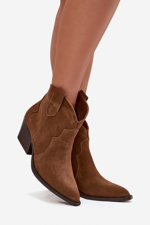Botins femininos estilo cowboy em camurça sintética marrom Beretta