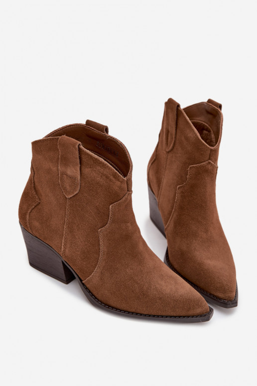 Botins femininos estilo cowboy em camurça sintética marrom Beretta