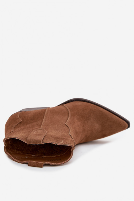 Botins femininos estilo cowboy em camurça sintética marrom Beretta