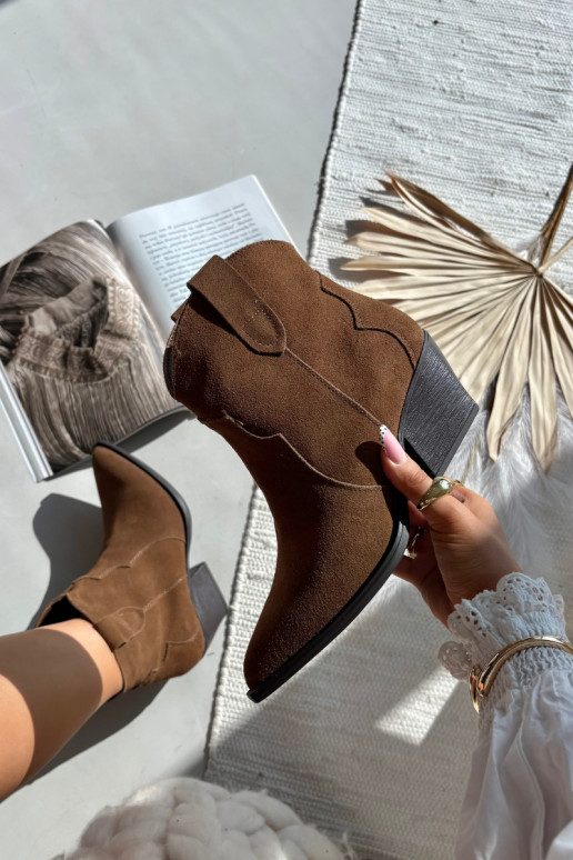 Botins femininos estilo cowboy em camurça sintética marrom Beretta