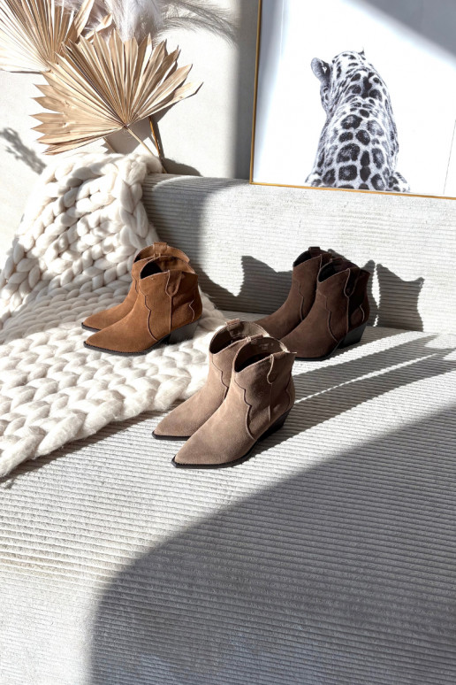 Botins femininos estilo cowboy em camurça sintética marrom Beretta