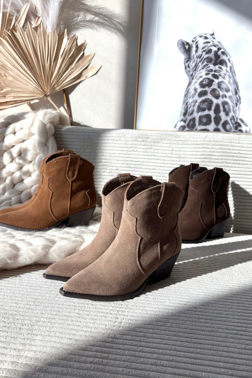 Botins femininos estilo cowboy em camurça sintética marrom Beretta