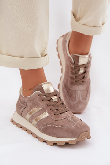 de camurça À modalo de tênis Feminino com uma plataforma S.Barski LR61-7097 bege