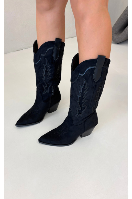 Botas altas de estilo cowboy em preto Betina