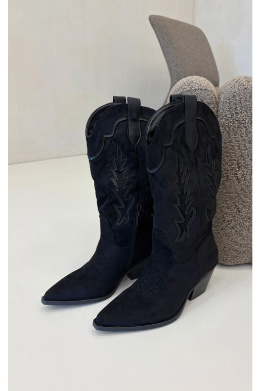 Botas altas de estilo cowboy em preto Betina