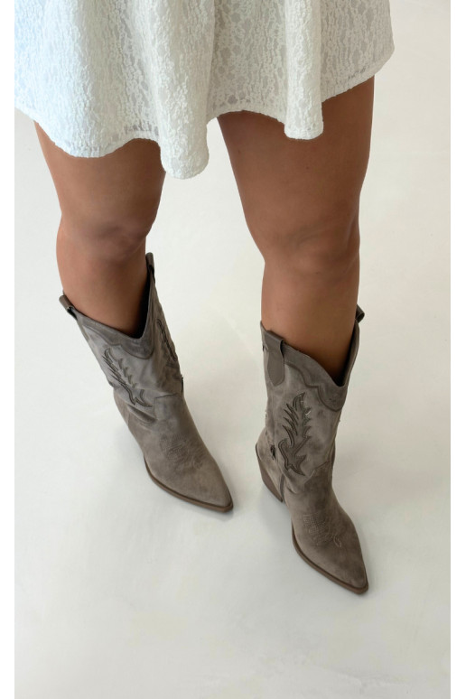 Botas altas de estilo cowboy em caqui Betina