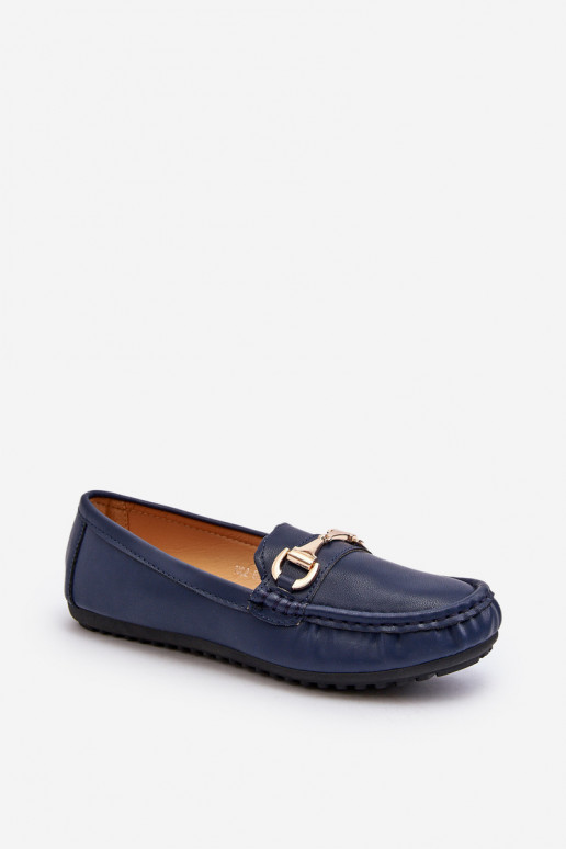 Mocassins clássicos femininos em couro sintético azul escuro Demese