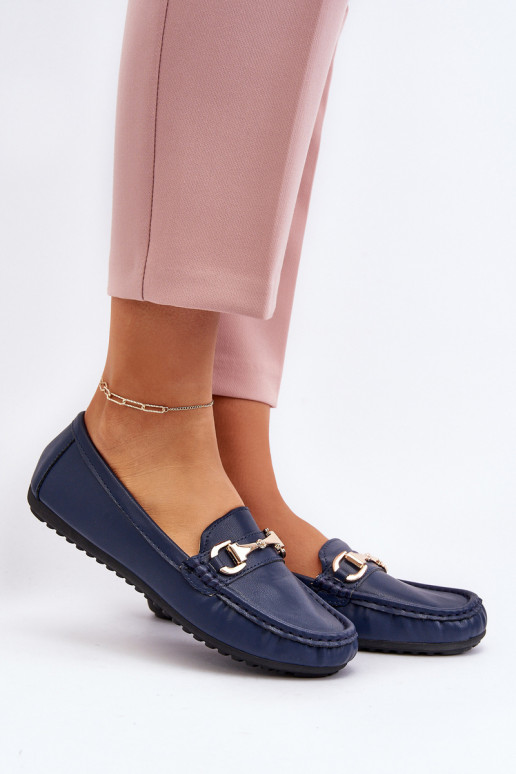 Mocassins clássicos femininos em couro sintético azul escuro Demese