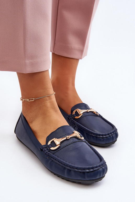 Mocassins clássicos femininos em couro sintético azul escuro Demese