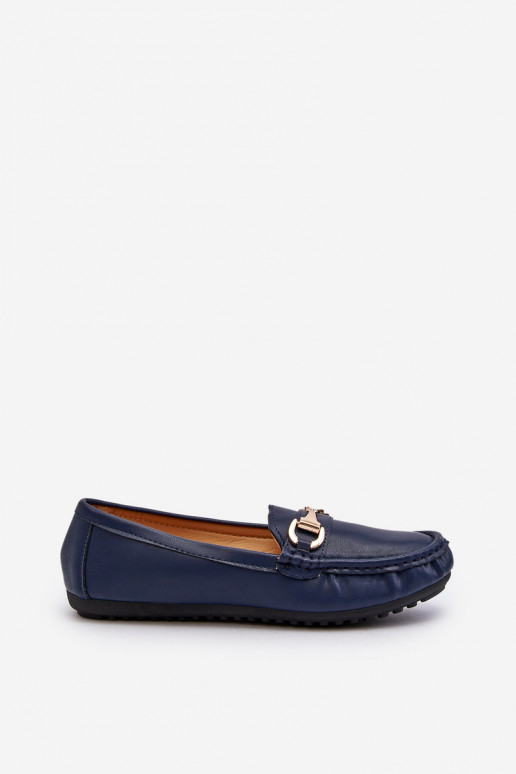 Mocassins clássicos femininos em couro sintético azul escuro Demese