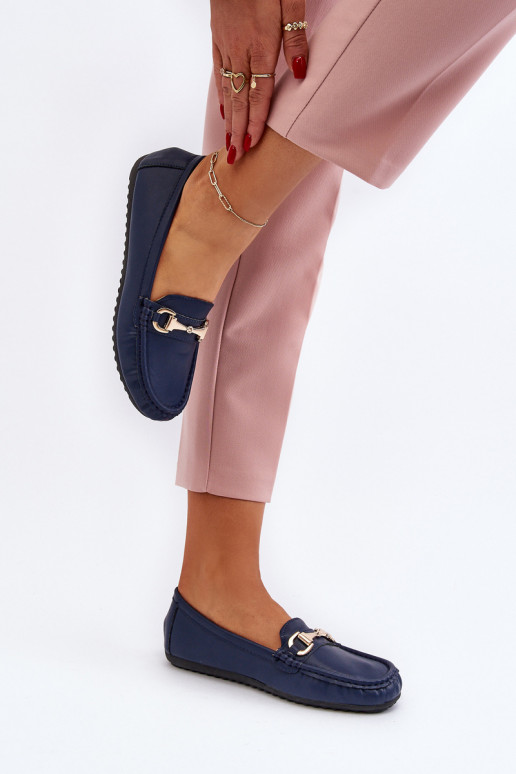 Mocassins clássicos femininos em couro sintético azul escuro Demese