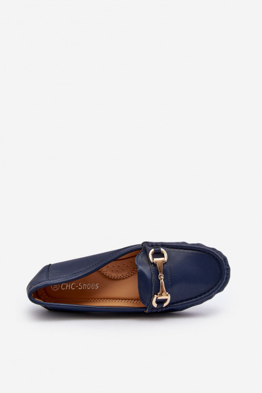 Mocassins clássicos femininos em couro sintético azul escuro Demese