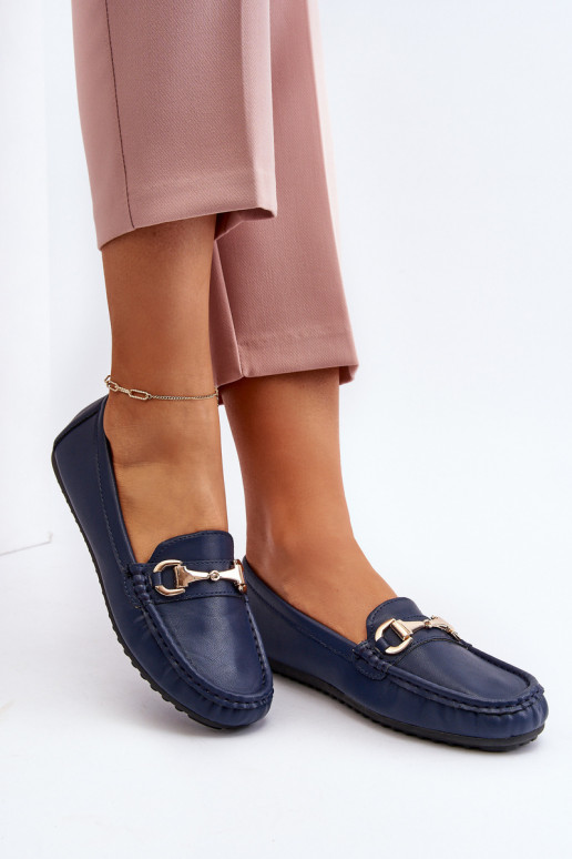 Mocassins clássicos femininos em couro sintético azul escuro Demese
