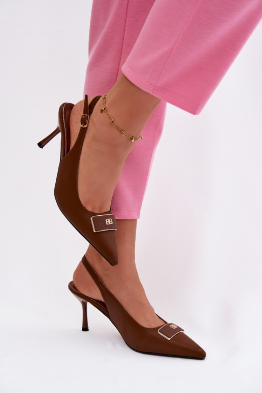 Sandálias de salto femininas com detalhes decorativos CzekoladoĮe Lurella
