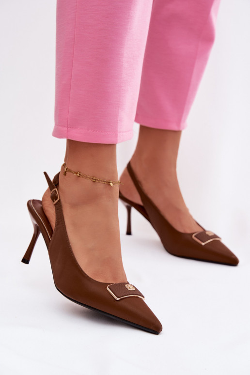 Sandálias de salto femininas com detalhes decorativos CzekoladoĮe Lurella
