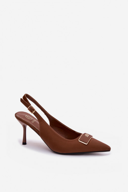 Sandálias de salto femininas com detalhes decorativos CzekoladoĮe Lurella