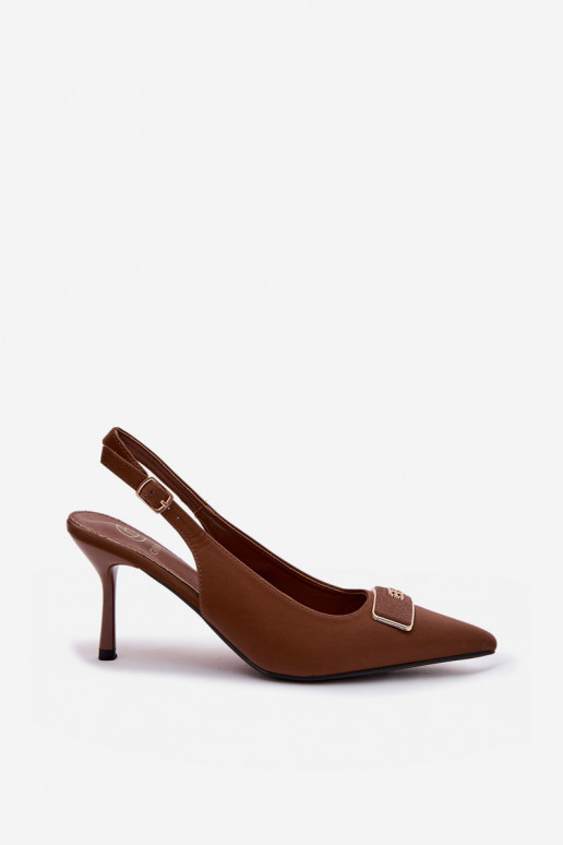Sandálias de salto femininas com detalhes decorativos CzekoladoĮe Lurella